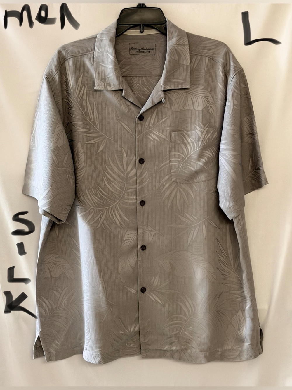 Tommy Bahama Silver Gray Tonal Palm Silk Camp Shirt